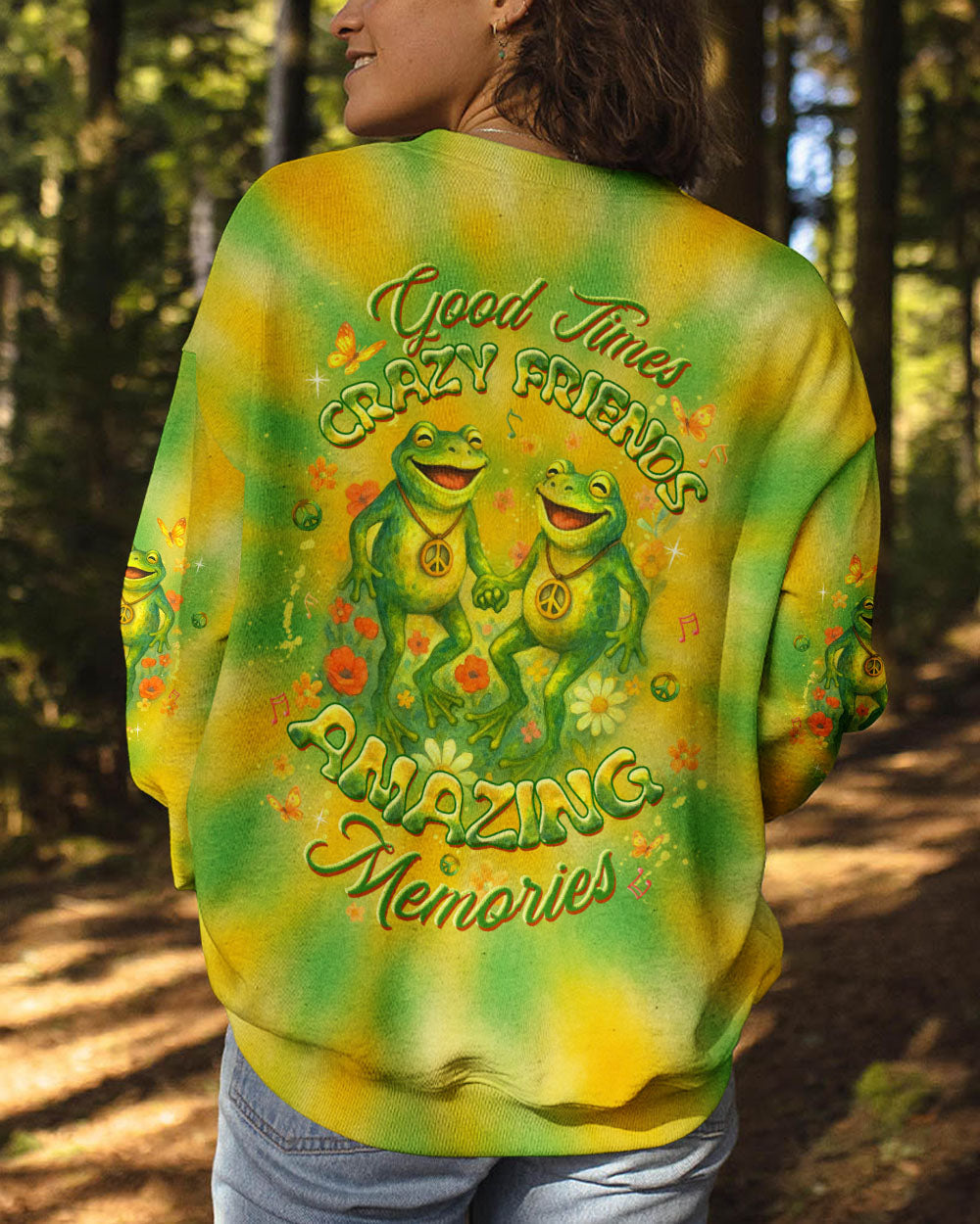 Good Times Crazy Friends Amazing Memories Yellow and Green Tie Dye for Women AOP Shirts _10_ e8wRK