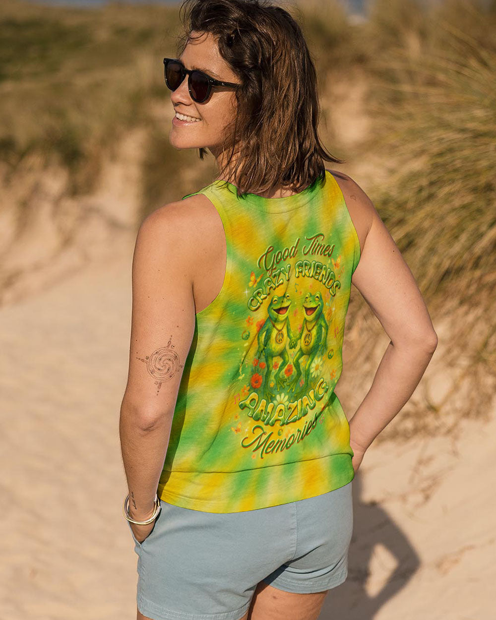 Good Times Crazy Friends Amazing Memories Yellow and Green Tie Dye for Women AOP Shirts _14_ LwXes