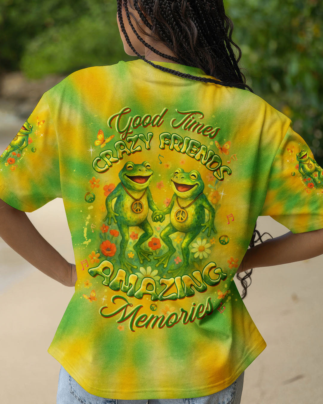 Good Times Crazy Friends Amazing Memories Yellow and Green Tie Dye for Women AOP Shirts _1_ KIpO8