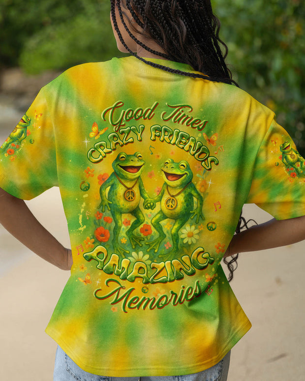 Good Times Crazy Friends Amazing Memories - Yellow and Green Tie-Dye for Women - AOP Shirts