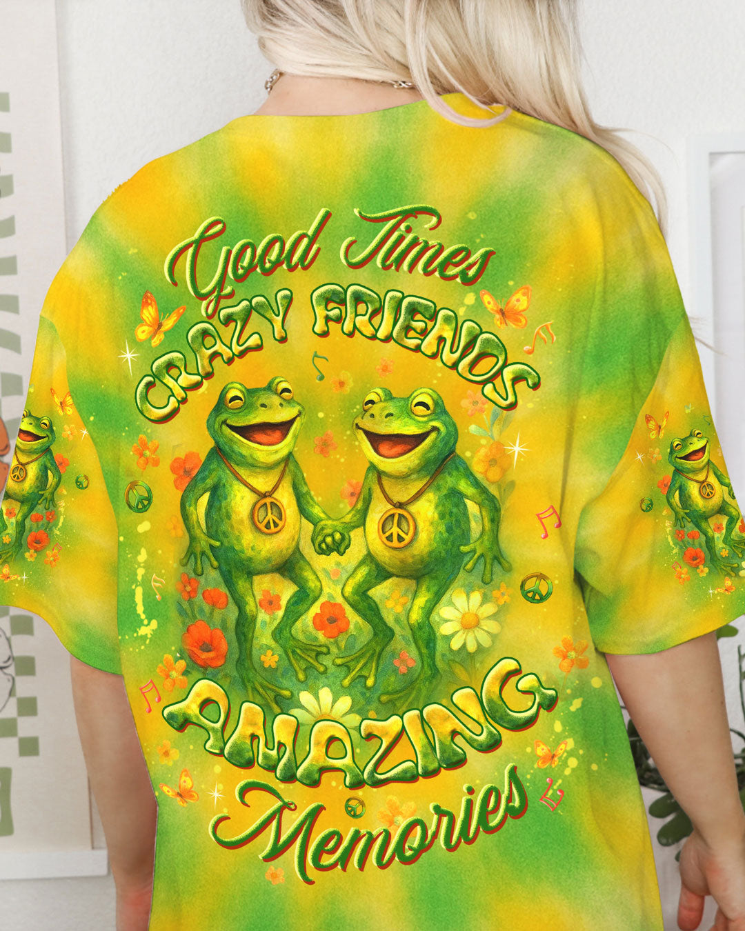 Good Times Crazy Friends Amazing Memories Yellow and Green Tie Dye for Women AOP Shirts _4_ CzPX3