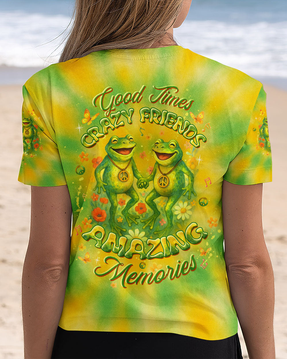 Good Times Crazy Friends Amazing Memories Yellow and Green Tie Dye for Women AOP Shirts _6_ vi65G