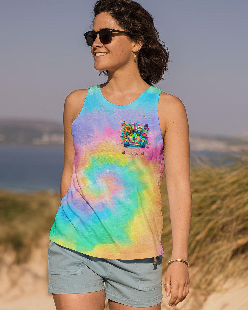 Good Times Crazy Friends VW Bus Colorful Tie Dye with Psychedelic Design for Women AOP Shirts _12_ VNR4g