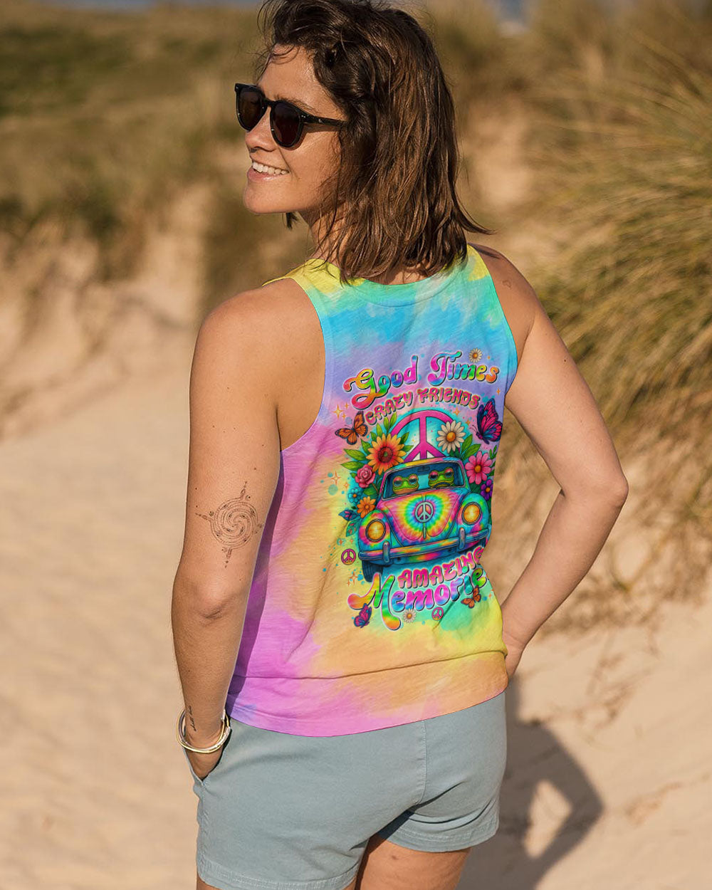 Good Times Crazy Friends VW Bus Colorful Tie Dye with Psychedelic Design for Women AOP Shirts _13_ Vh5WD
