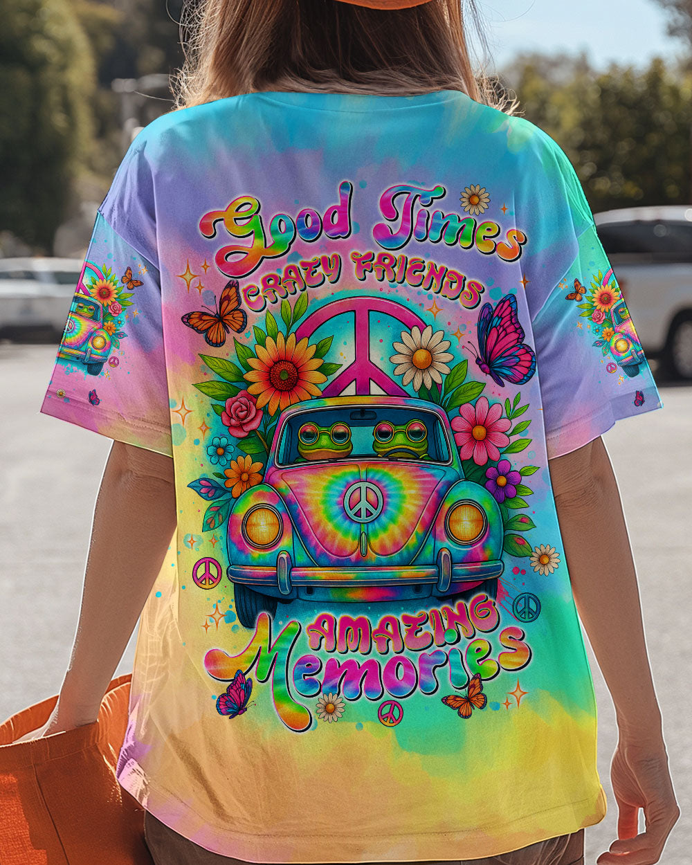 Good Times Crazy Friends VW Bus Colorful Tie Dye with Psychedelic Design for Women AOP Shirts _5_ qZzHD