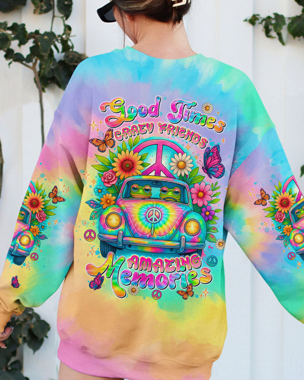 Good Times Crazy Friends VW Bus Colorful Tie Dye with Psychedelic Design for Women AOP Shirts _9_ 8TdjP