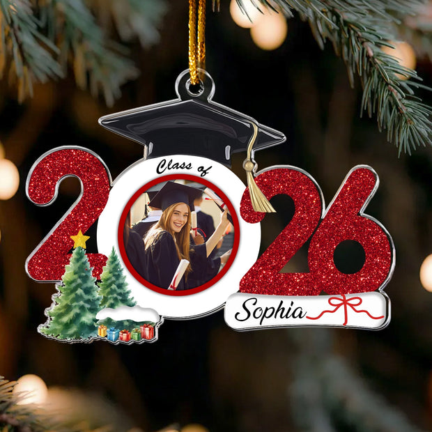 Custom Photo Celebrating Christmas Gift For Graduate - Personalized Custom Shaped Acrylic Ornament
