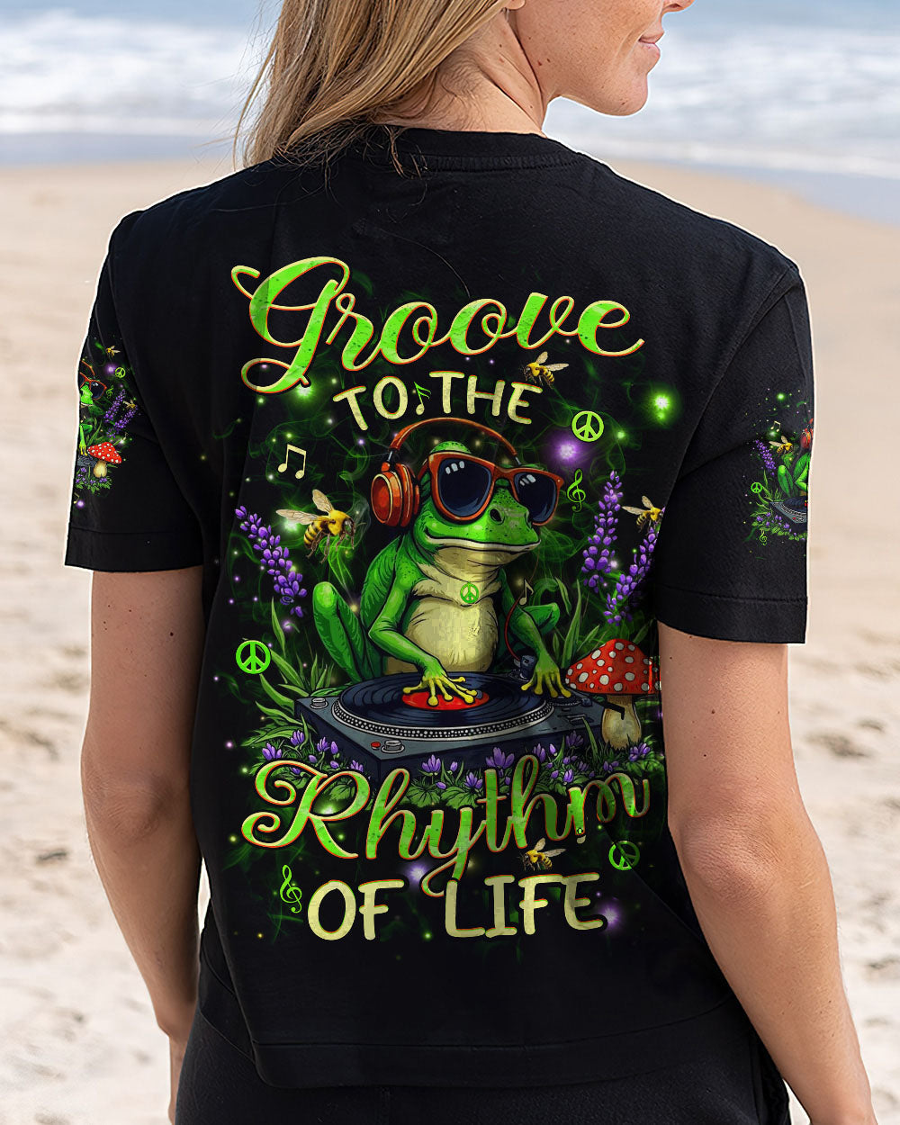 Groove to the Rhythm of Life DJ Frog Music Headphones and Mushrooms AOP Shirts _12_ R1MBJ