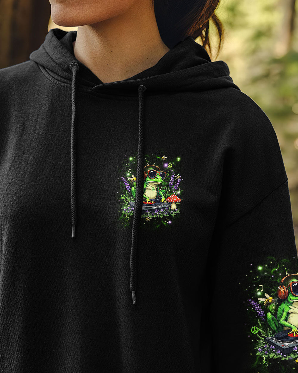 Groove to the Rhythm of Life DJ Frog Music Headphones and Mushrooms AOP Shirts _13_ ykAEq