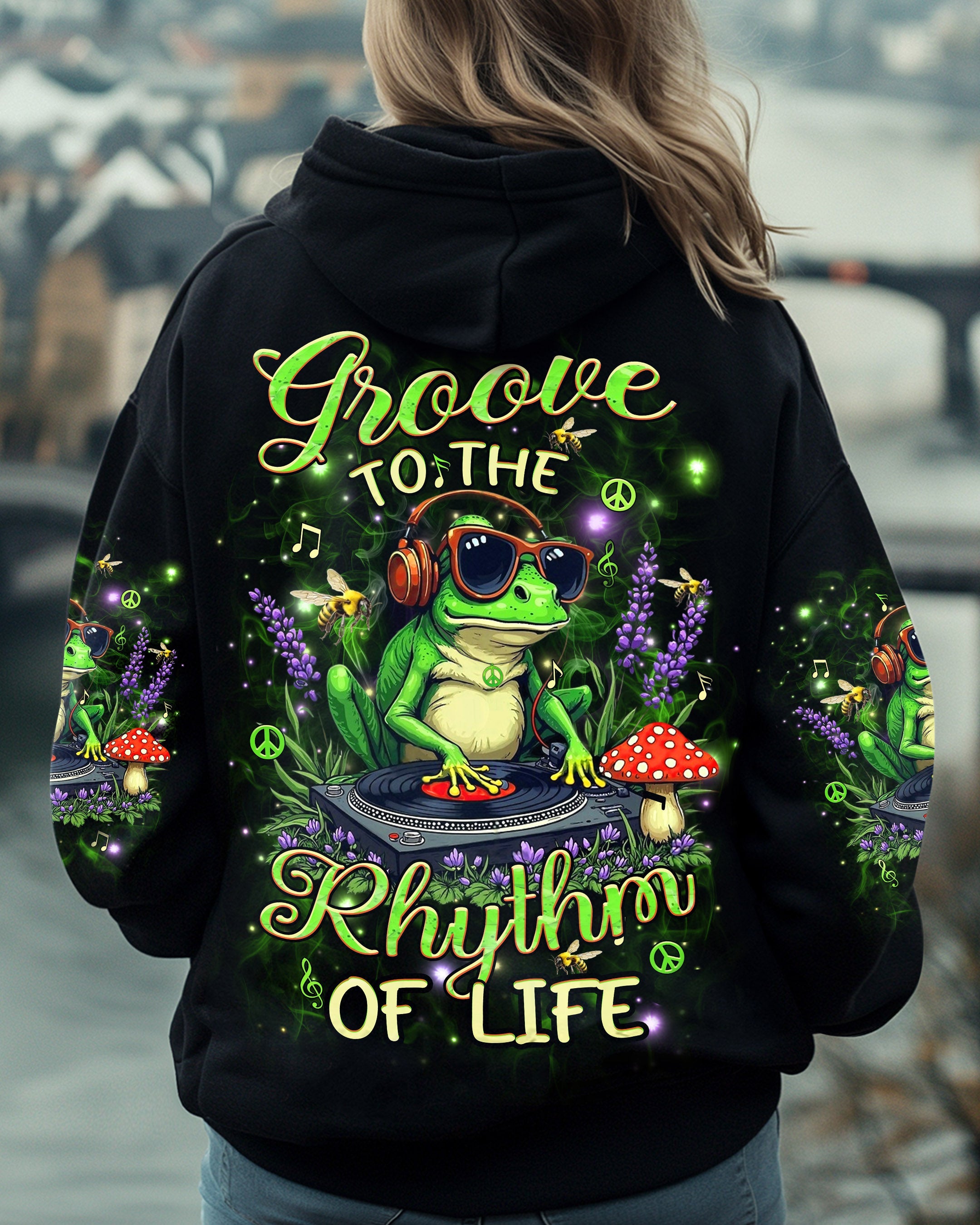 Groove to the Rhythm of Life DJ Frog Music Headphones and Mushrooms AOP Shirts _1_ lbzyr