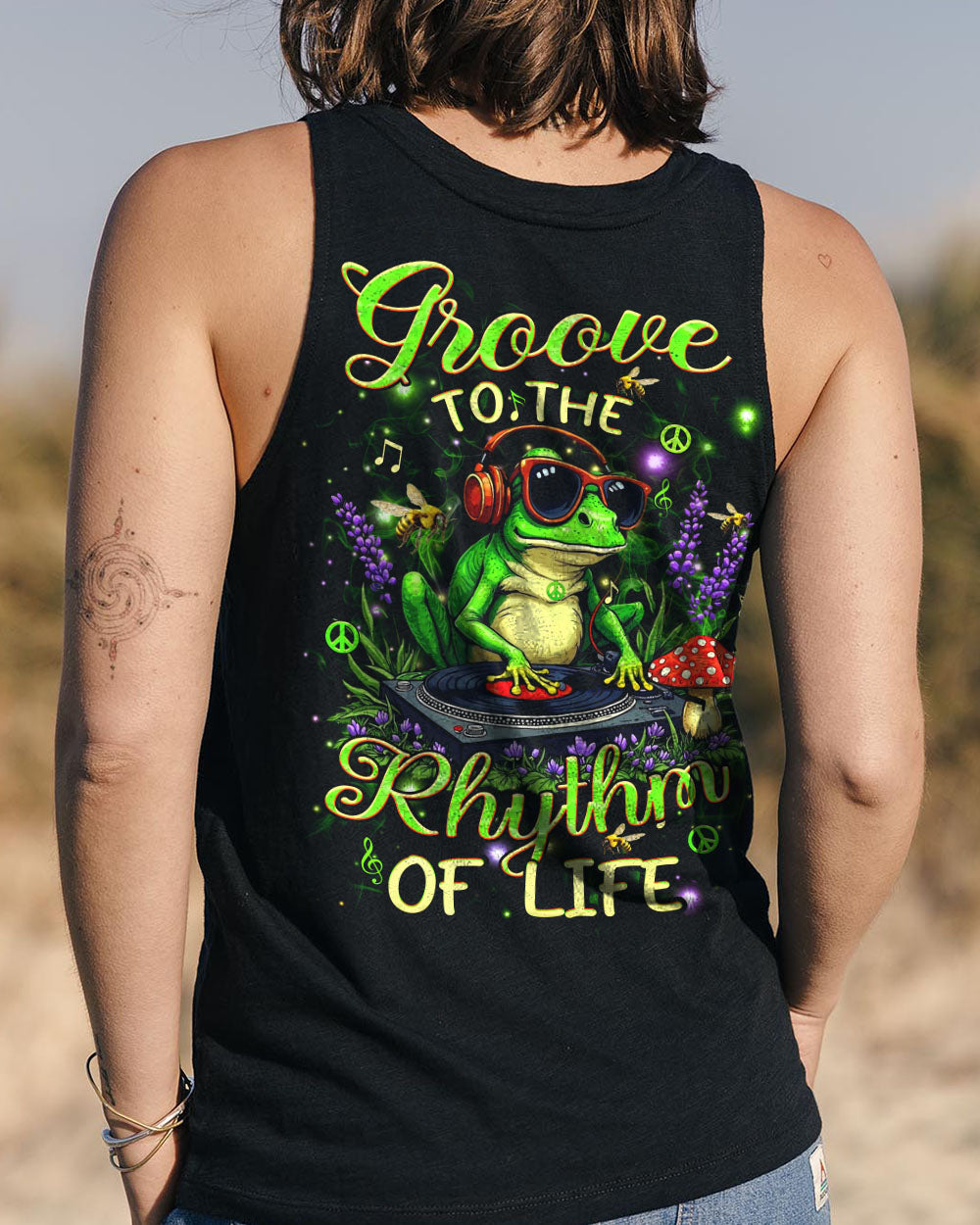Groove to the Rhythm of Life DJ Frog Music Headphones and Mushrooms AOP Shirts _7_ WzDCY