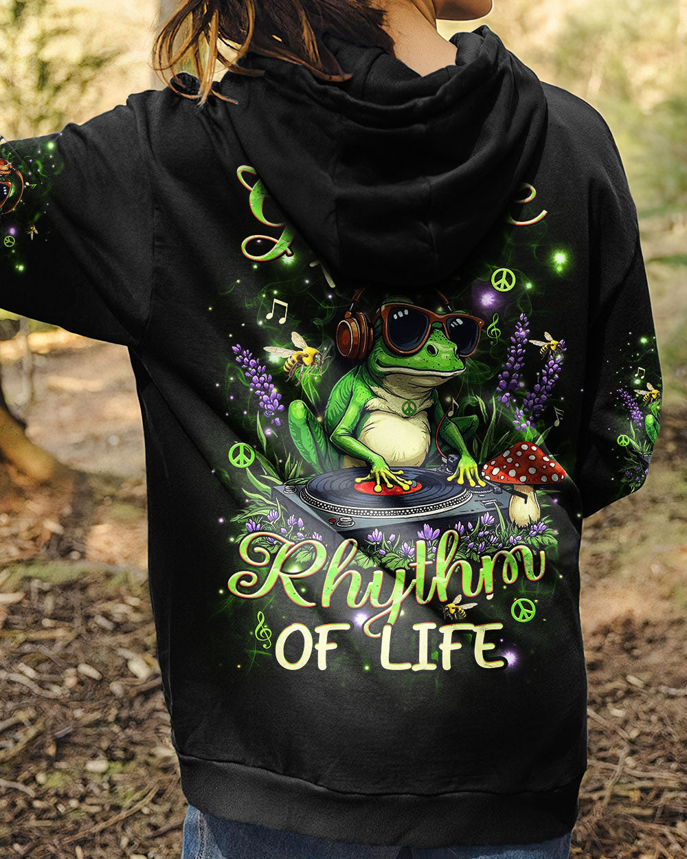 Groove to the Rhythm of Life DJ Frog Music Headphones and Mushrooms AOP Shirts _8_ 0Qk8J