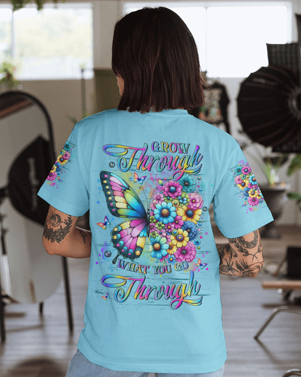 Grow Through What You Go Through Colorful Butterfly and Floral AOP Shirts _13_ V0Ezi