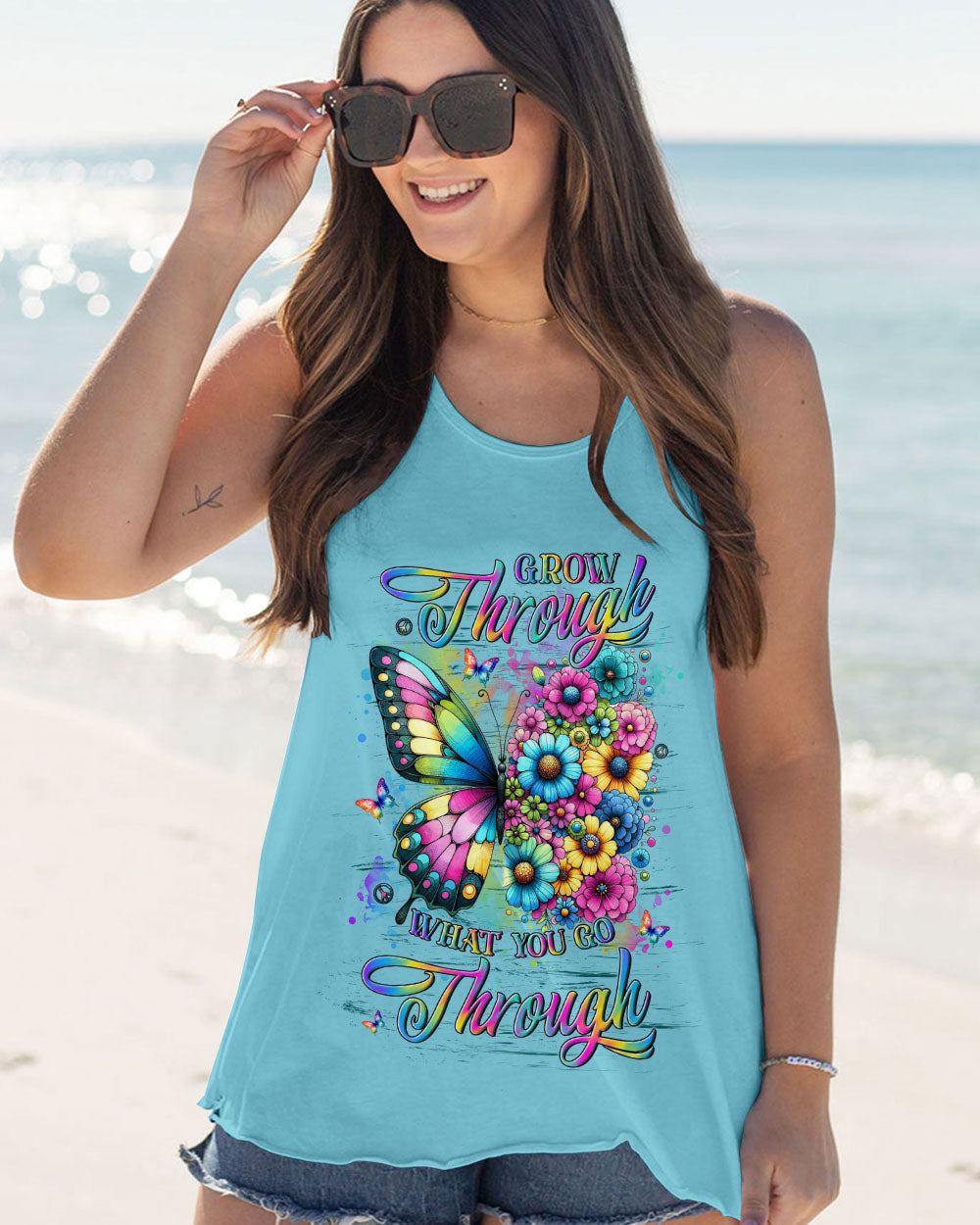 Grow Through What You Go Through Colorful Butterfly and Floral AOP Shirts _7_ l8ZBE