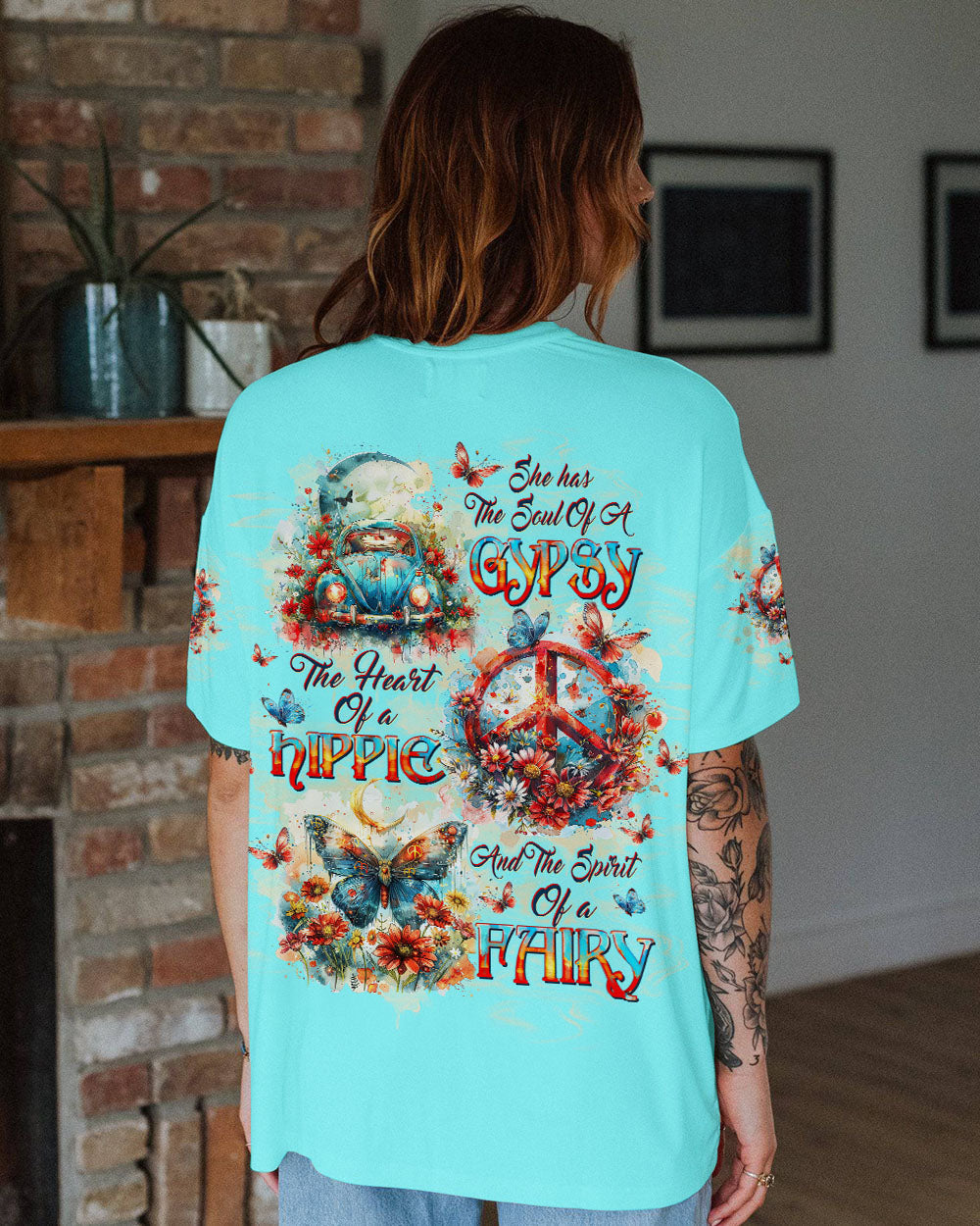 Gypsy Soul Hippie Heart Fairy Peace Van and Flower Vintage Butterfly AOP Shirts _12_ ZBqzW
