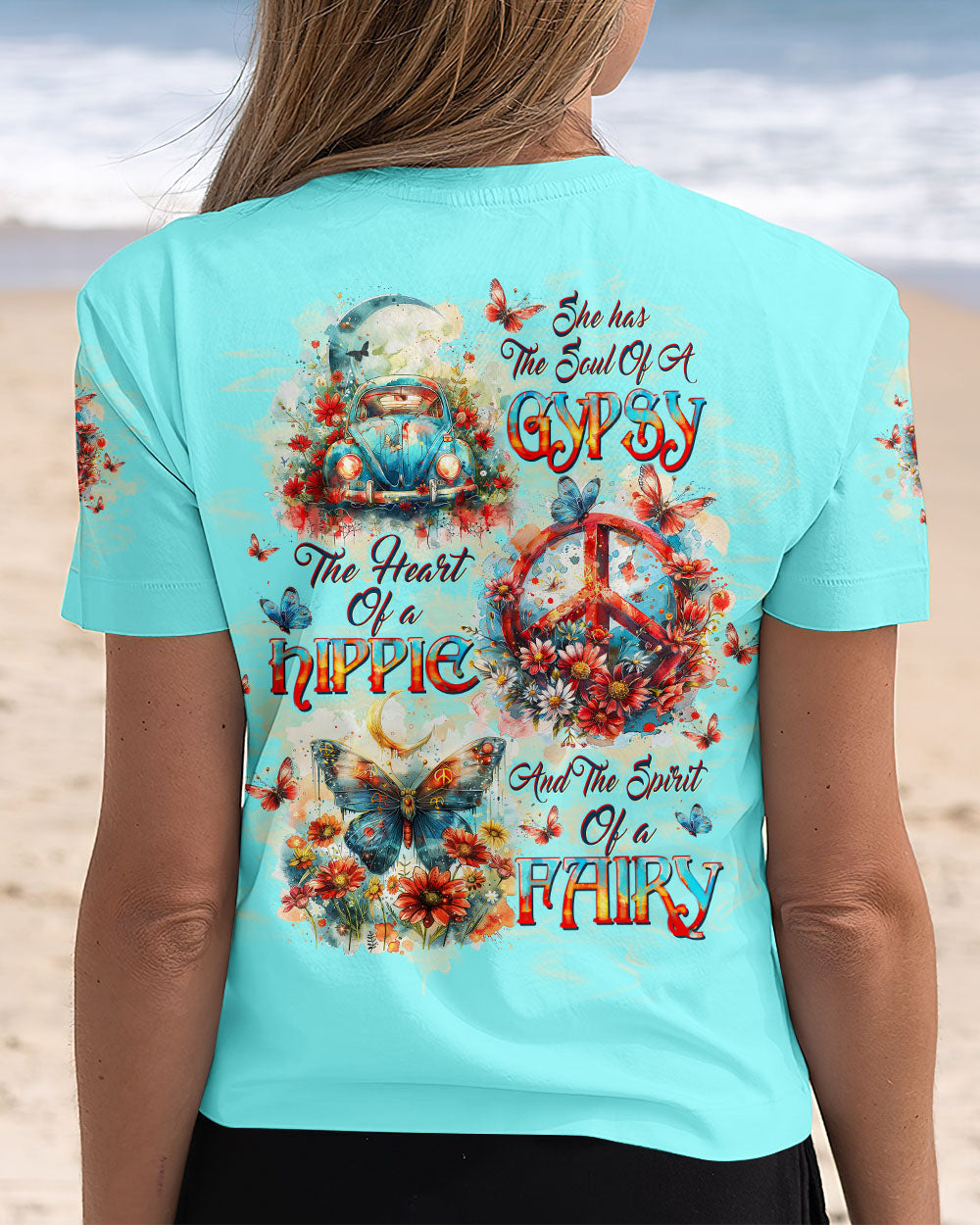 Gypsy Soul Hippie Heart Fairy Peace Van and Flower Vintage Butterfly AOP Shirts _3_ TbU1A