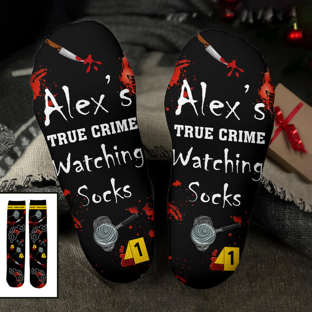 True Crime Watching Socks - Personalized Crew Socks - Gift For Him