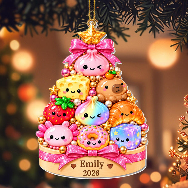 Cute Dumplings Christmas Tree - Personalized Acrylic Ornament - Christmas Gift For Kids