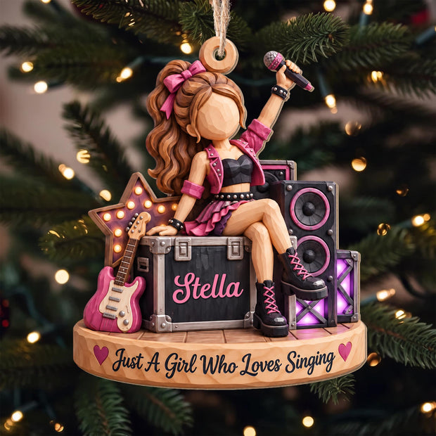 Just A Girl Who Loves Singing - Personalized Wood Ornament - Gift For Her