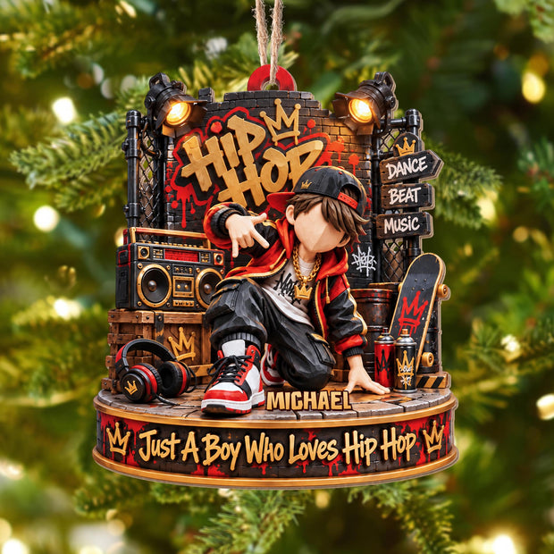Just A Boy Who Loves Hip Hop- Personalized Wood Ornament - Gift For Him
