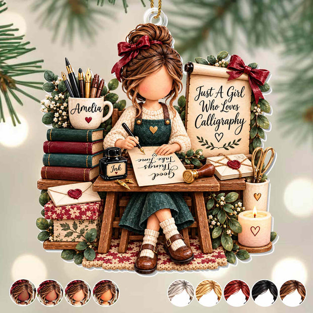 Just A Girl Who Loves Calligraphy- Personalized Acrylic Ornament - Christmas Gift For Her