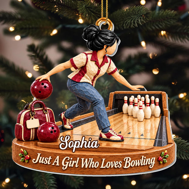 Just A Girl Who Loves Bowling - Personalized Wood Ornament - Christmas Gift For Her