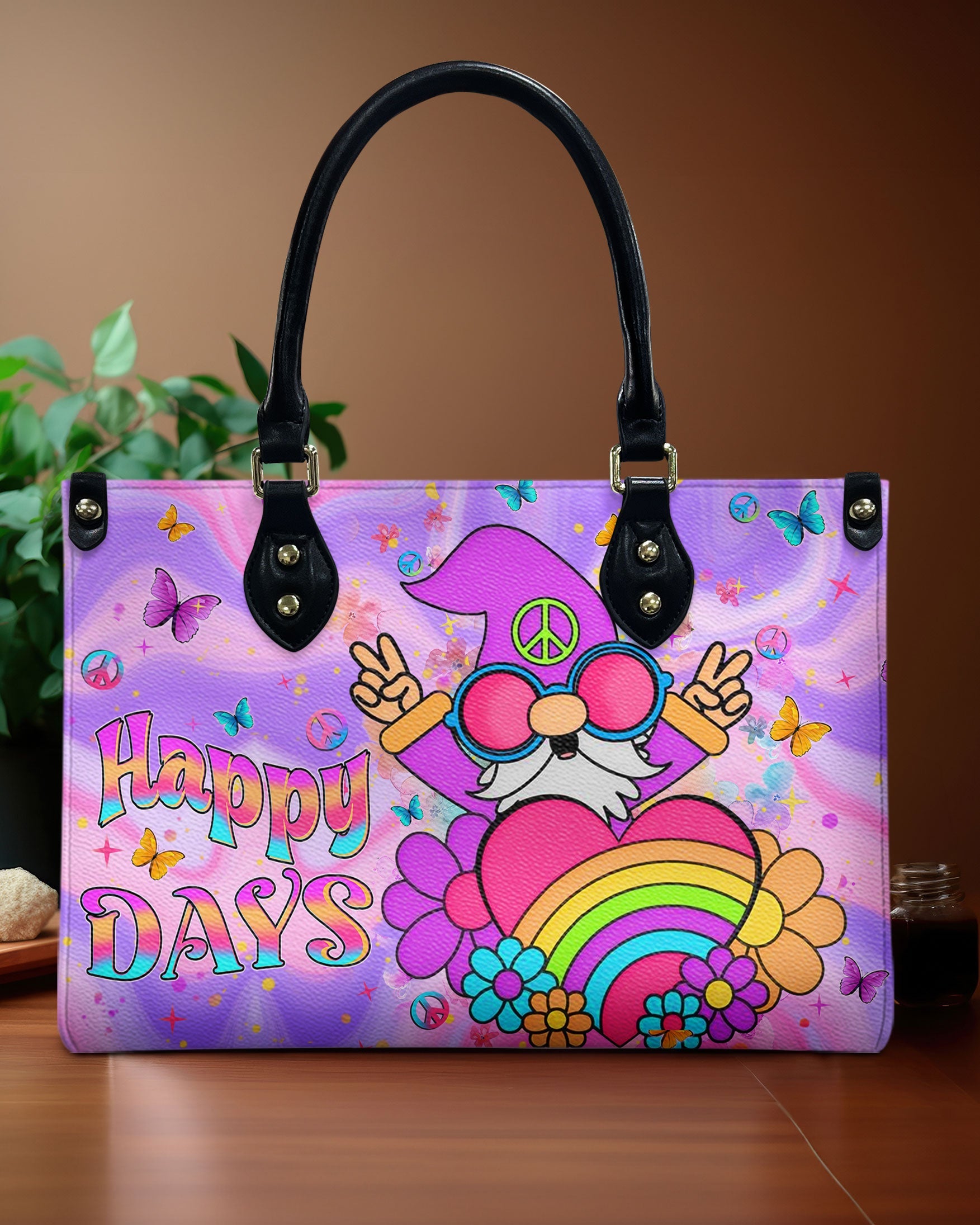 Happy Days Gnome Colorful Heart Hippie Leather Bag Gift for Women _10_ 6n25b