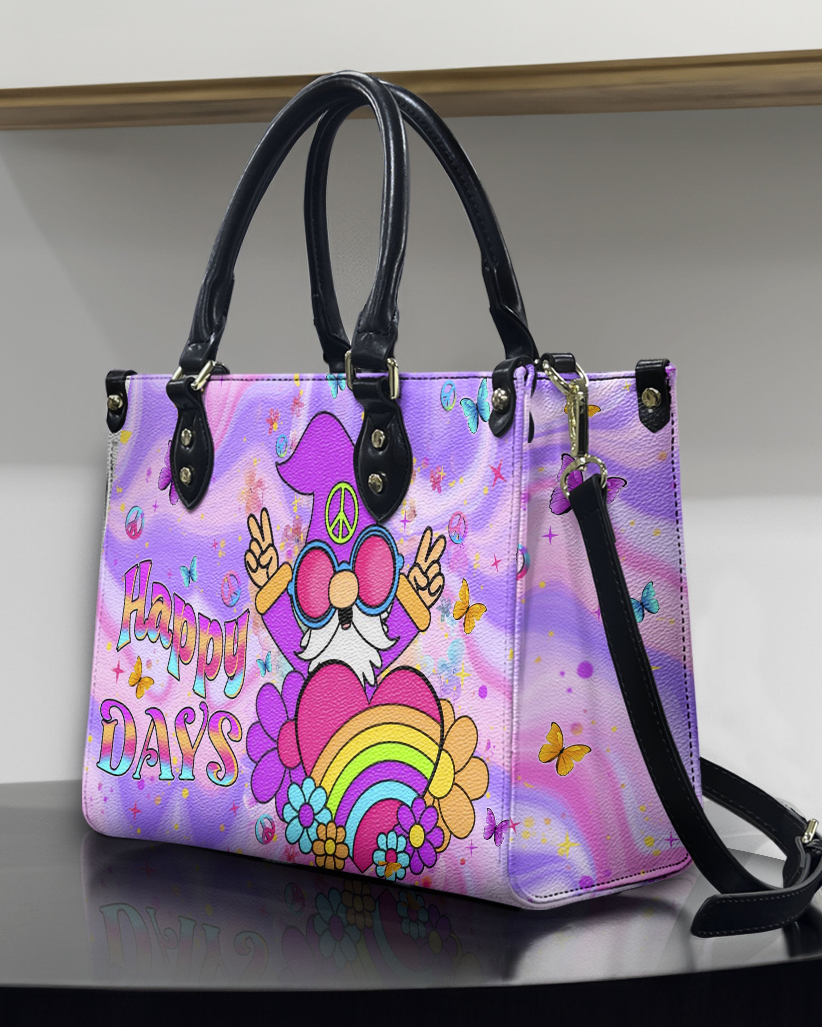 Happy Days Gnome Colorful Heart Hippie Leather Bag Gift for Women _3_ 0Qle3