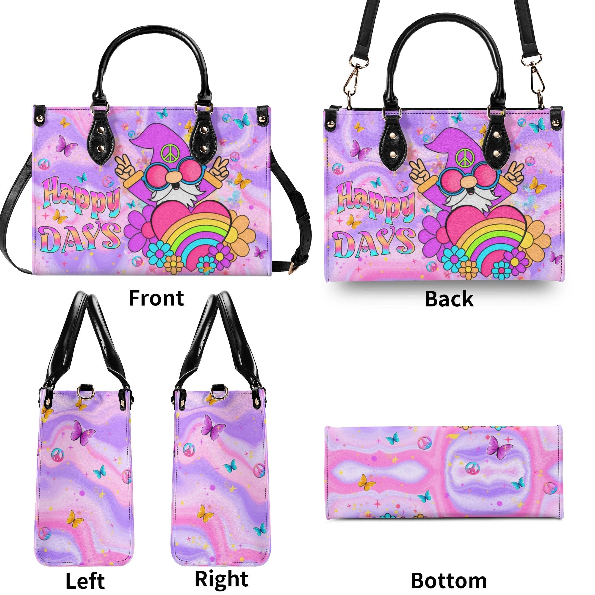 Happy Days Gnome Colorful Heart Hippie Leather Bag Gift for Women _8_ 2GI0R