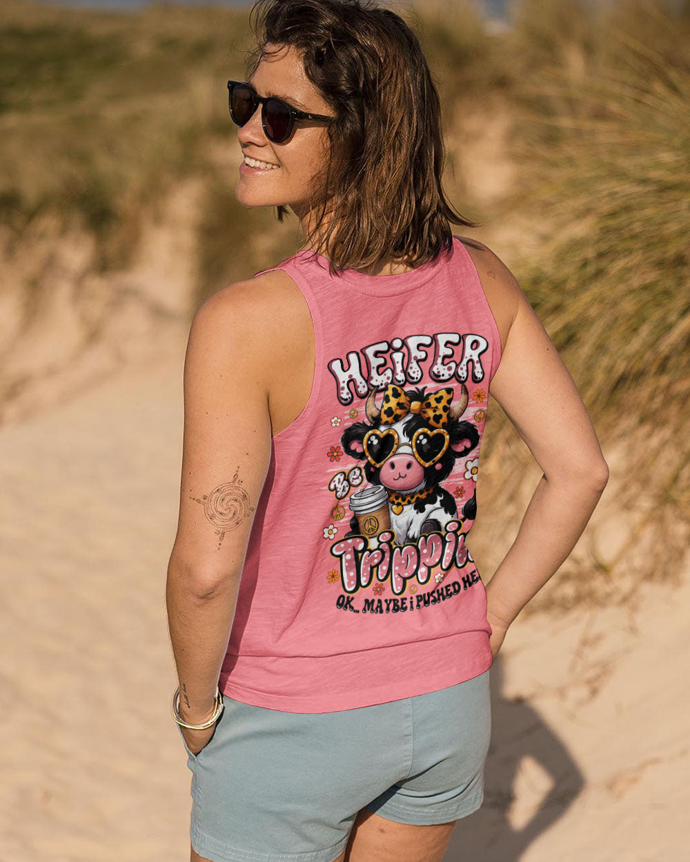 Heifer Be Tripping Funny Pink Cow Leopard Bow _26 Peace Sign AOP Shirts _11_ GmSPu