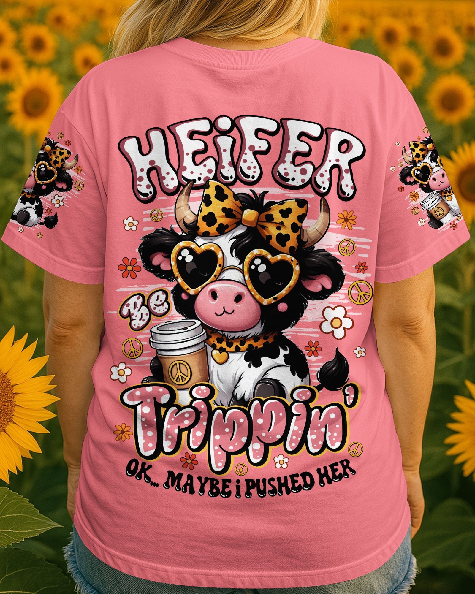 Heifer Be Tripping Funny Pink Cow Leopard Bow _26 Peace Sign AOP Shirts _1_ v2heF