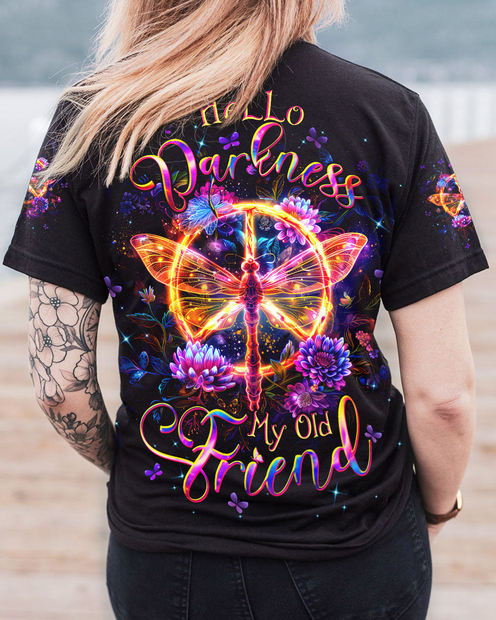 Hello Darkness My Old Friend Dragonfly Peace Sign AOP Shirts _10_ qPtQT