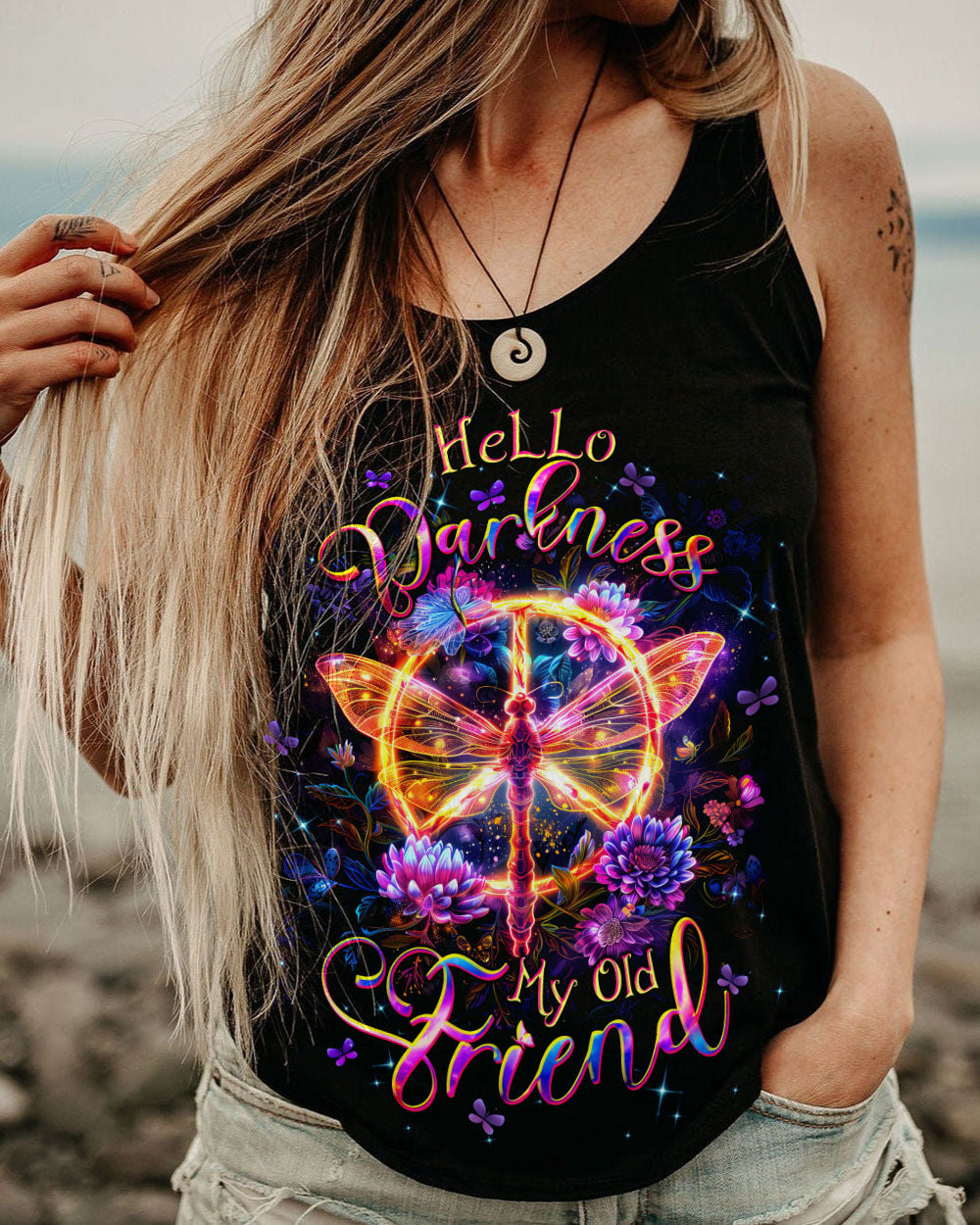 Hello Darkness My Old Friend Dragonfly Peace Sign AOP Shirts _5_ SAUQc