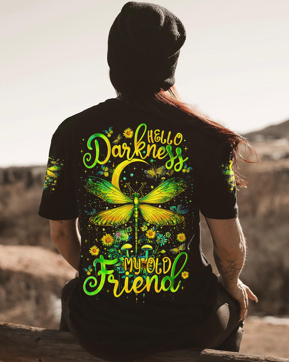 Hello Darkness My Old Friend Green Dragonfly Moon Graphic AOP Shirts _11_ z8GDU