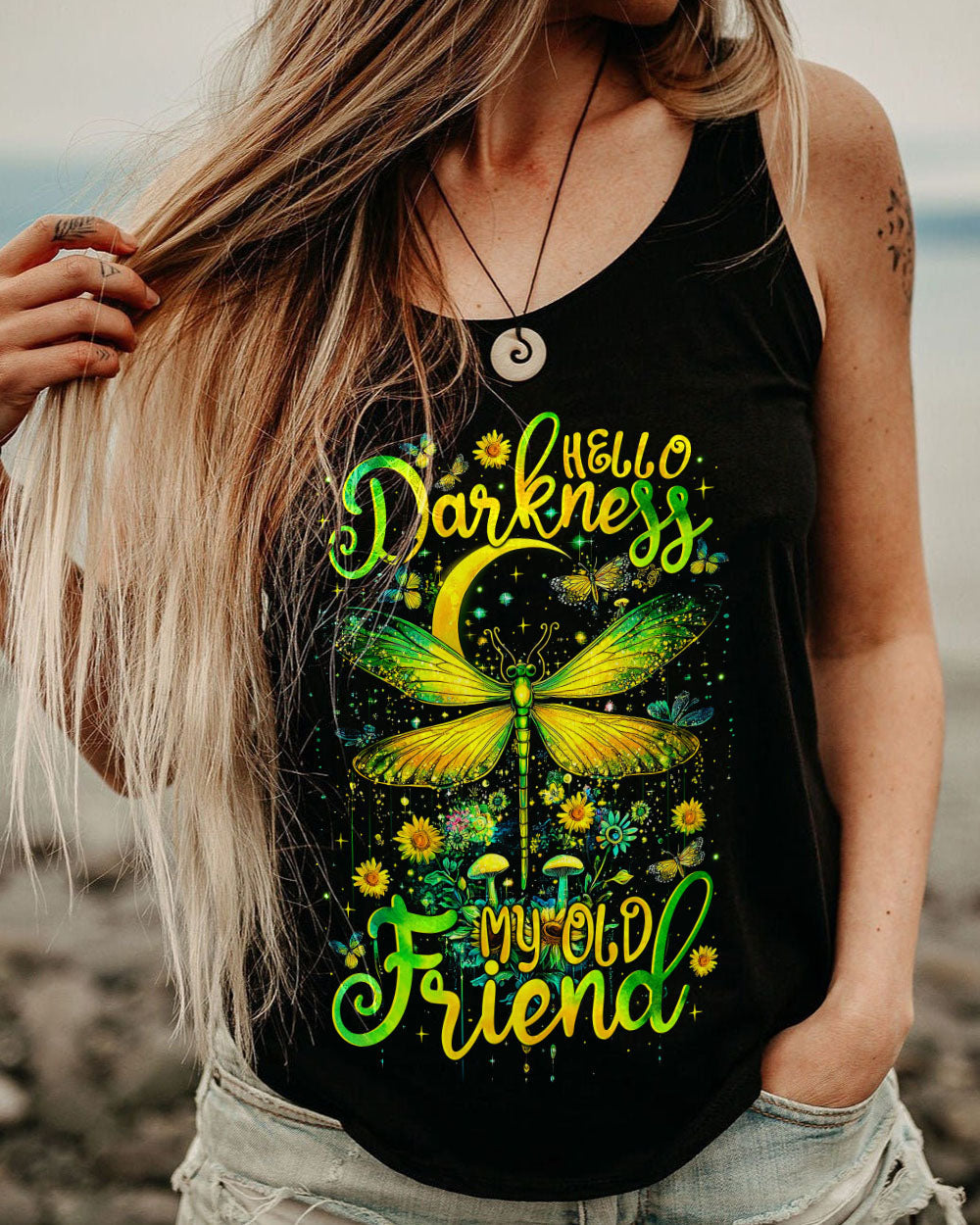 Hello Darkness My Old Friend Green Dragonfly Moon Graphic AOP Shirts _5_ EmdSy