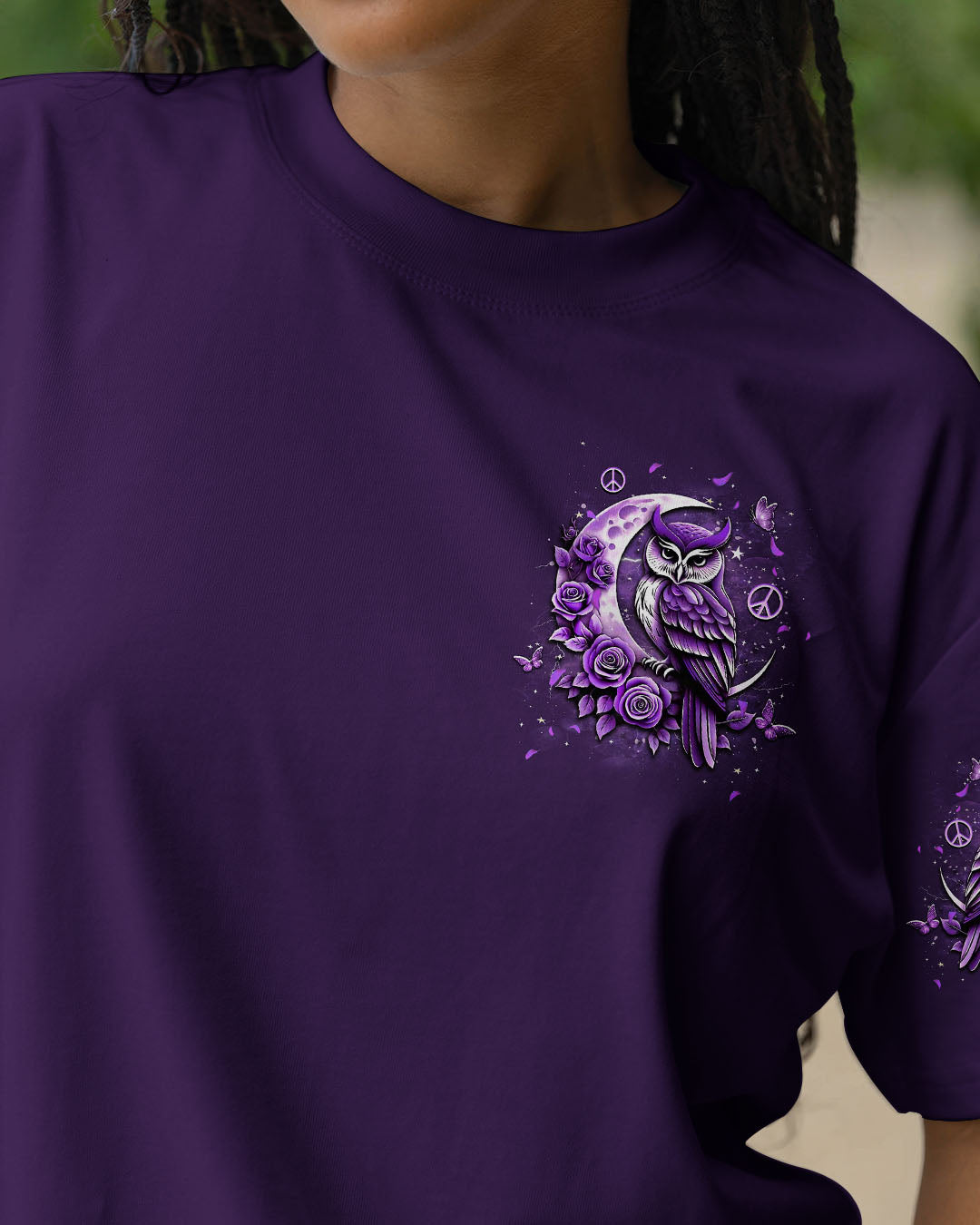 Hello Darkness My Old Friend Purple Owl Moon Rose Graphic Tee for Women AOP Shirts _2_ Ij2Xn