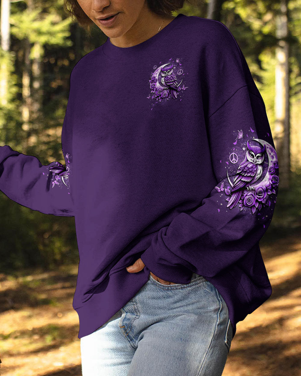 Hello Darkness My Old Friend Purple Owl Moon Rose Graphic Tee for Women AOP Shirts _8_ CMpfh