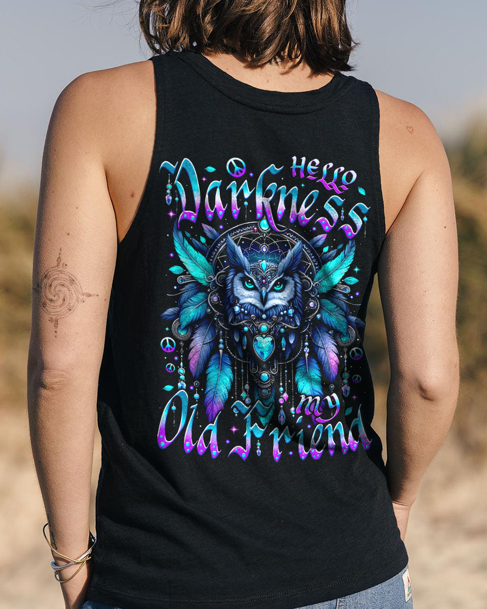 Hello Darkness Owl Friend Mystical Owl Design with Feathers _26 Gemstones AOP Shirts _11_ MgKQf
