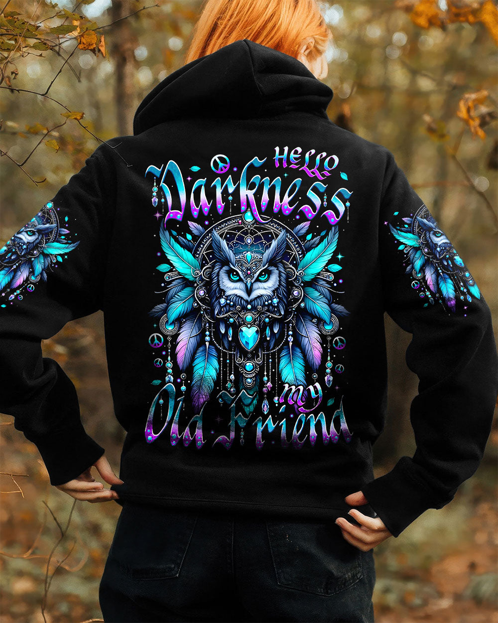 Hello Darkness Owl Friend Mystical Owl Design with Feathers _26 Gemstones AOP Shirts _13_ PERcS