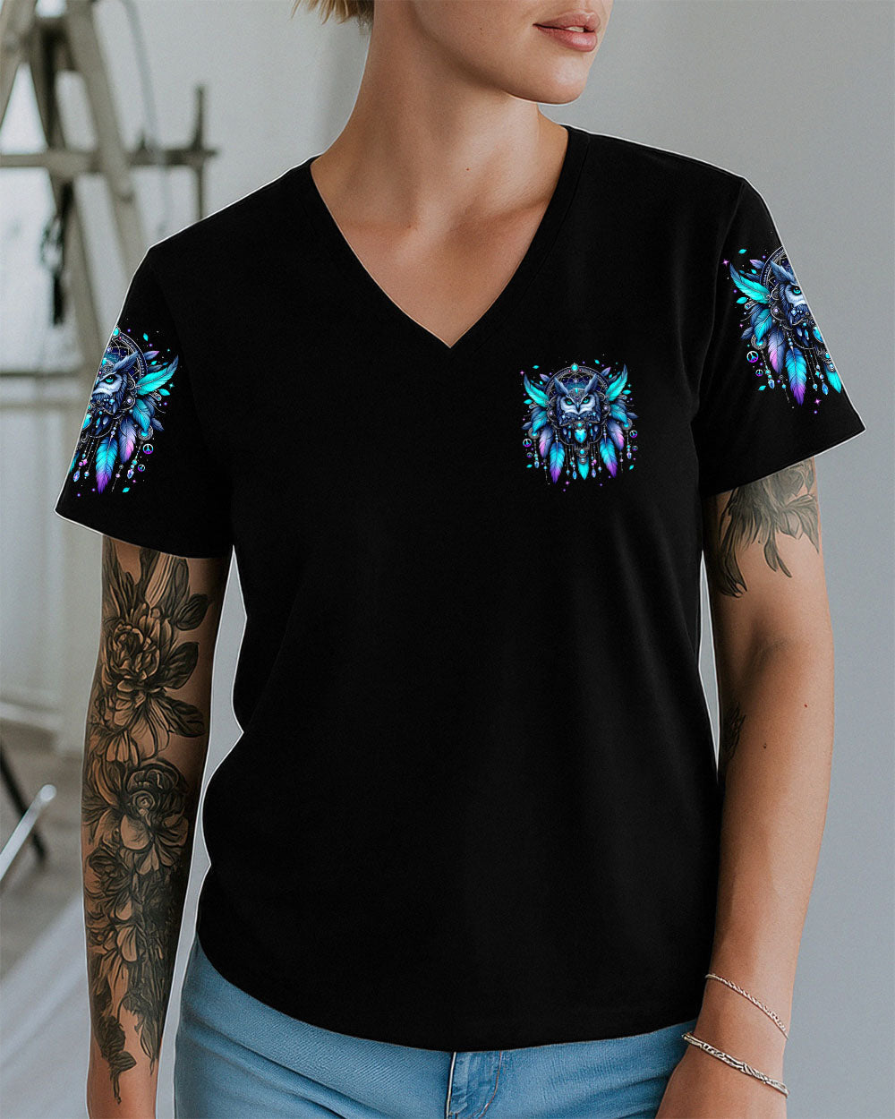 Hello Darkness Owl Friend Mystical Owl Design with Feathers _26 Gemstones AOP Shirts _2_ IYq60