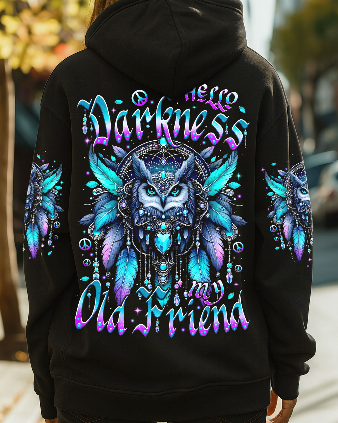 Hello Darkness Owl Friend Mystical Owl Design with Feathers _26 Gemstones AOP Shirts _5_ H8q4m