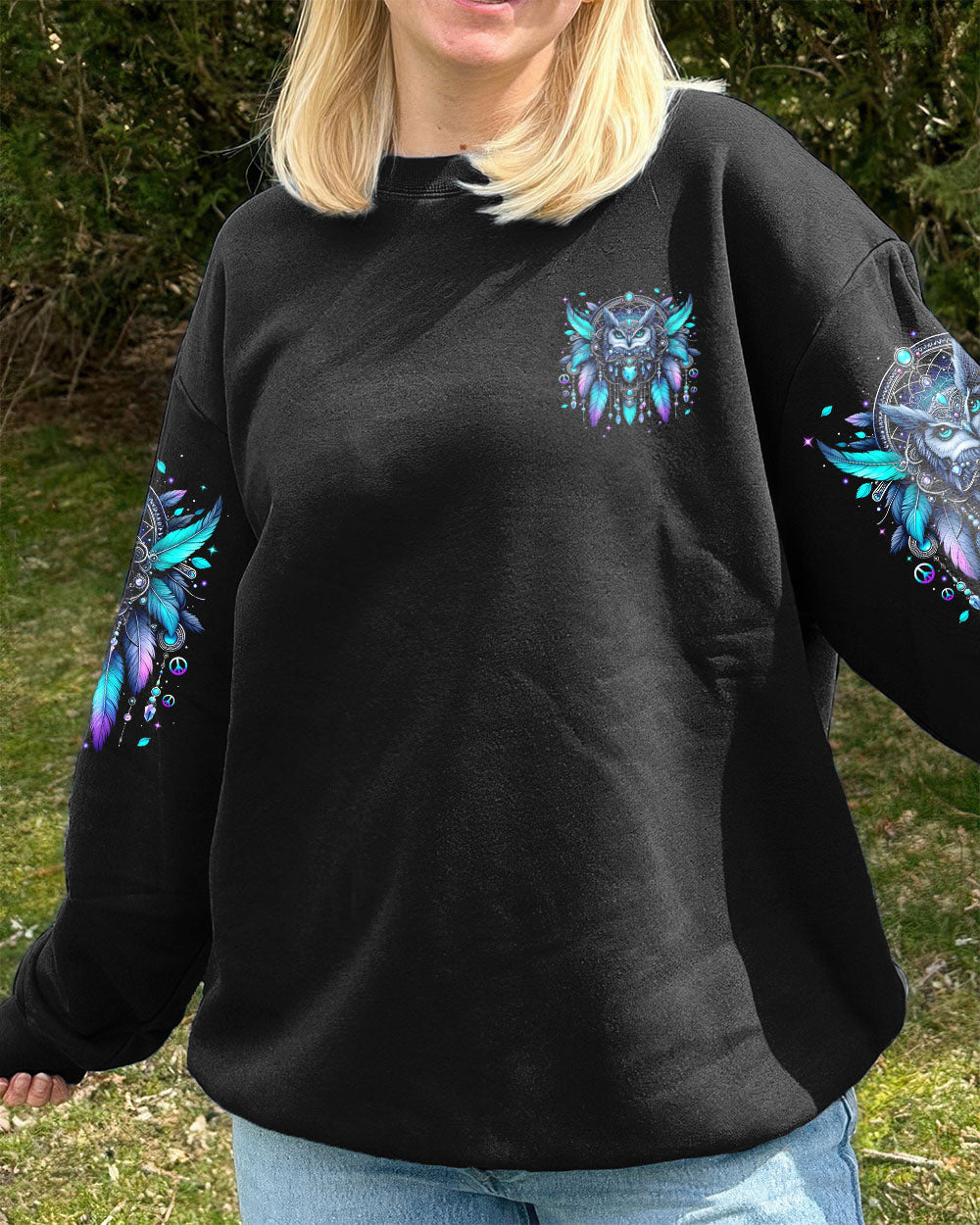 Hello Darkness Owl Friend Mystical Owl Design with Feathers _26 Gemstones AOP Shirts _6_ B4lZ1