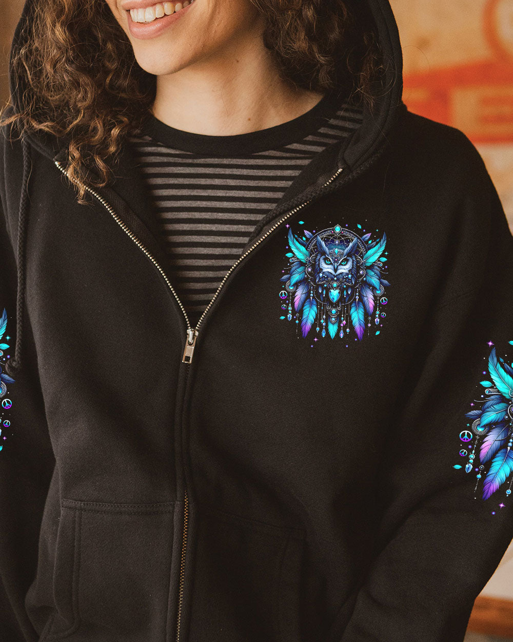 Hello Darkness Owl Friend Mystical Owl Design with Feathers _26 Gemstones AOP Shirts _8_ gS0KG