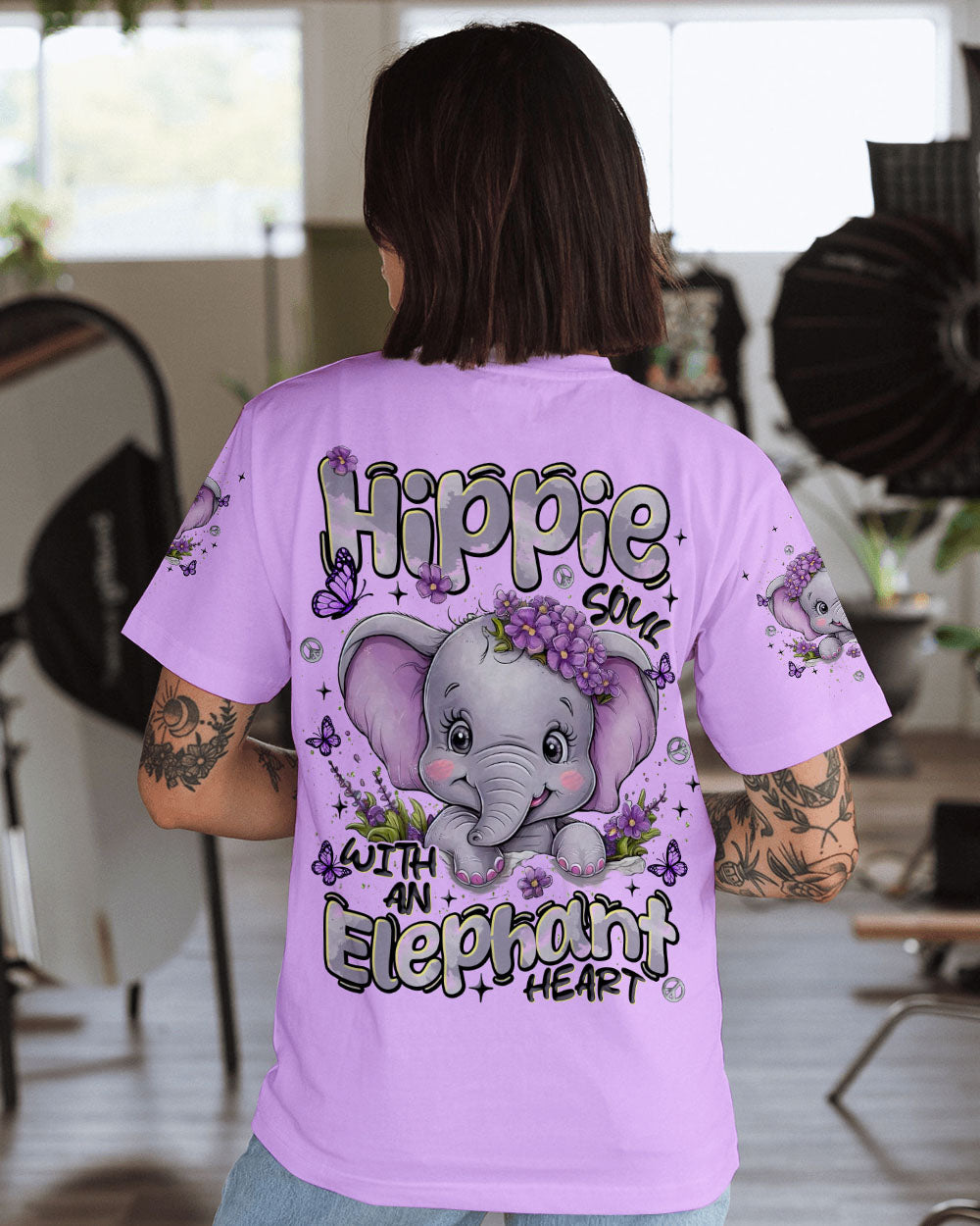Hippe Soul with anElephant Heart Cute Elephants with Peace _26 Love Design AOP Shirts _12_ BgtZI