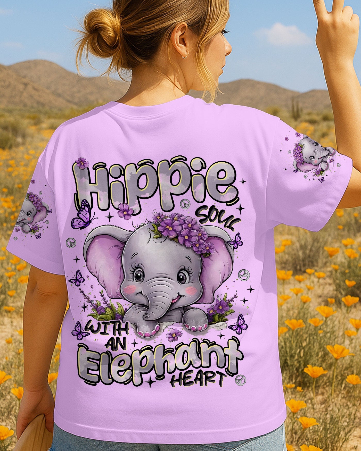 Hippe Soul with anElephant Heart Cute Elephants with Peace _26 Love Design AOP Shirts _1_ c0Ly6