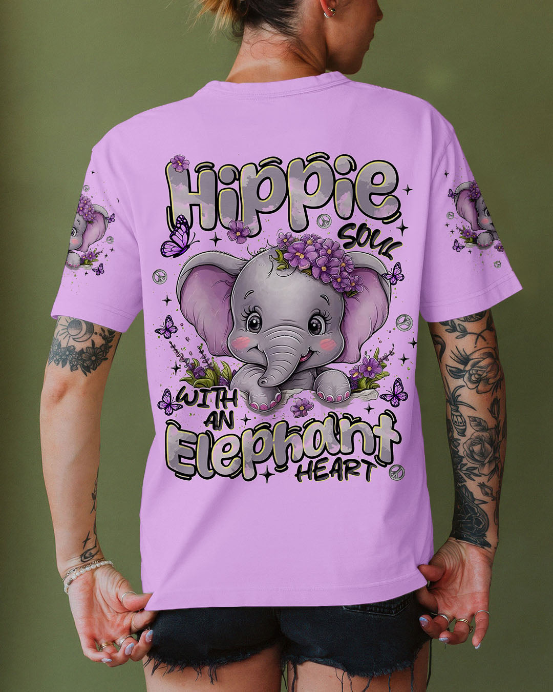 Hippe Soul with anElephant Heart Cute Elephants with Peace _26 Love Design AOP Shirts _3_ tfaOB