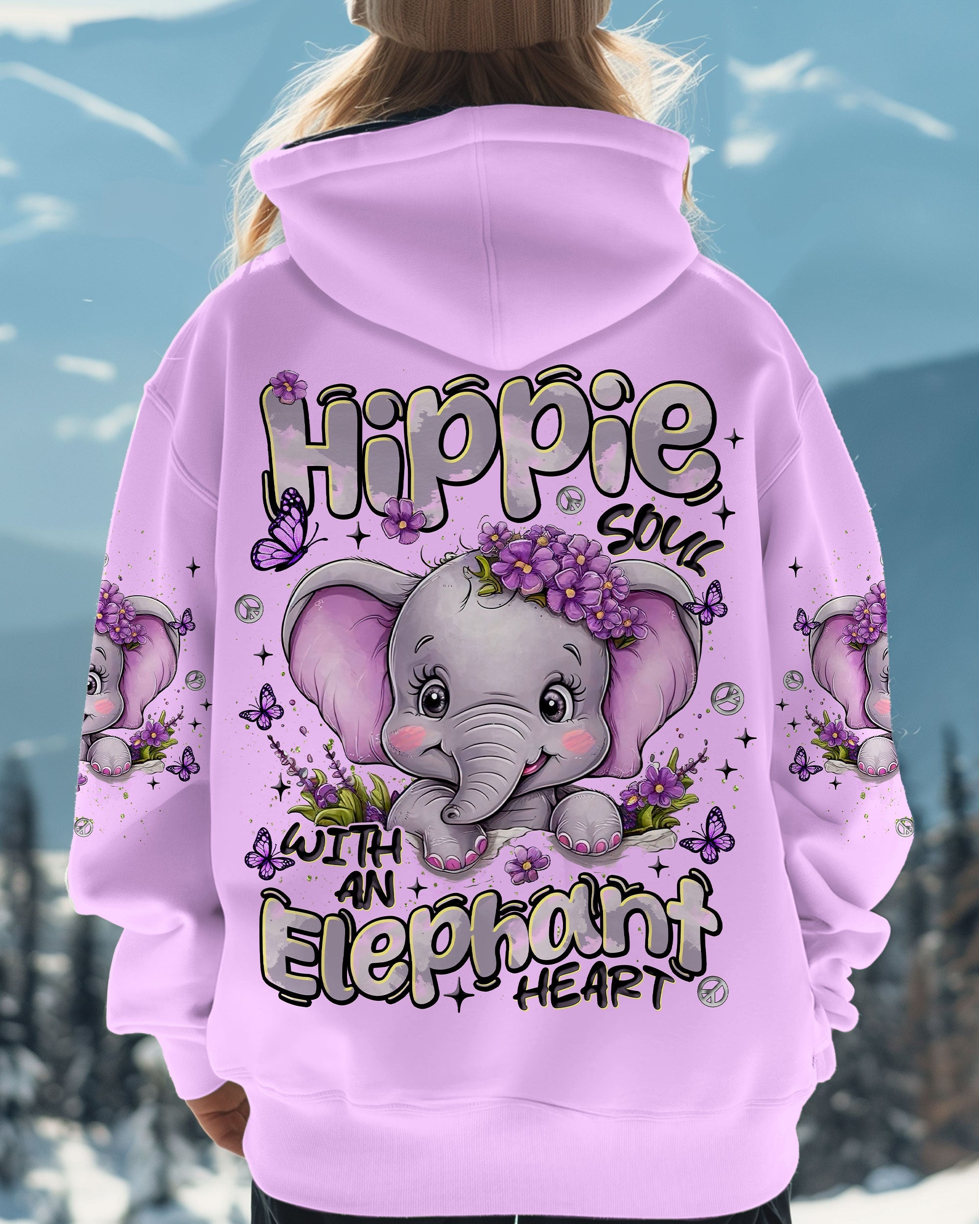 Hippe Soul with anElephant Heart Cute Elephants with Peace _26 Love Design AOP Shirts _5_ A3Xl4
