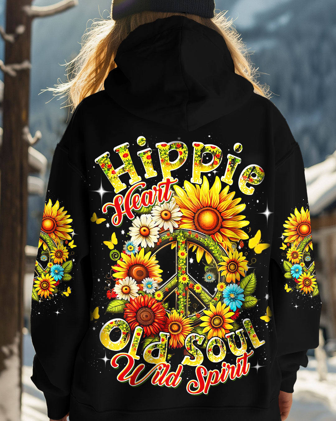 Hippie Heart Old Soul Wild Spirit Sunflower Peace Sign AOP Shirts _1_ i8AwW