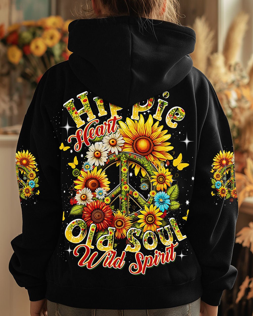Hippie Heart Old Soul Wild Spirit Sunflower Peace Sign AOP Shirts _8_ hxLHD