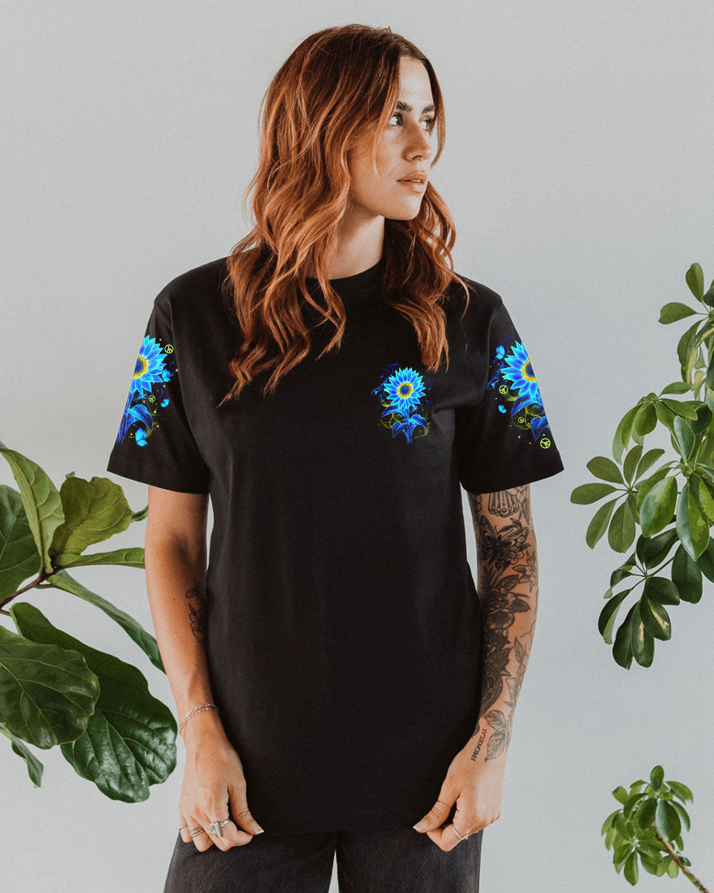 Hippie Soul Blue Sunflower and Peace Signs Graphic AOP Shirts _11_ oZAwR